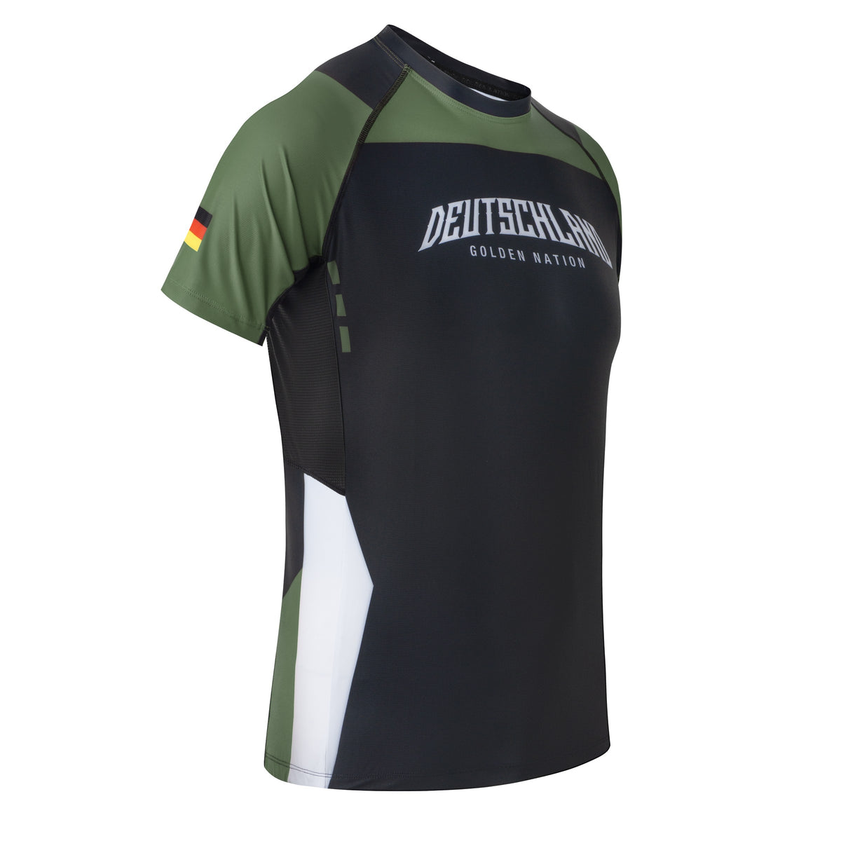 Golden Nation Deutschland Rashguard Grün – Vorderseite schräg